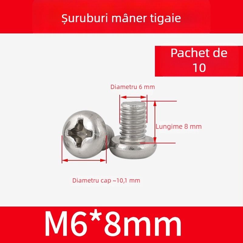 Șuruburi pentru mâner wok din oțel inoxidabil 304 și piulițe pentru mânerul oalei, șuruburi antiderapante, M4/M5/M6×8 mm