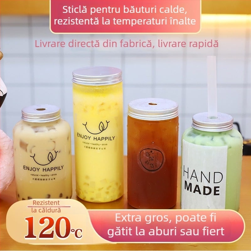 Sticlă de ceai cu lapte rezistentă la temperaturi înalte, finisaj mat, din plastic de unică folosință, gură largă