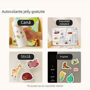 Carte cu autocolante gelatinoase cu temă de dinozauri pentru copii de 3–6 ani, carte bilingvă pentru învățare timpurie, autocolante reutilizabile