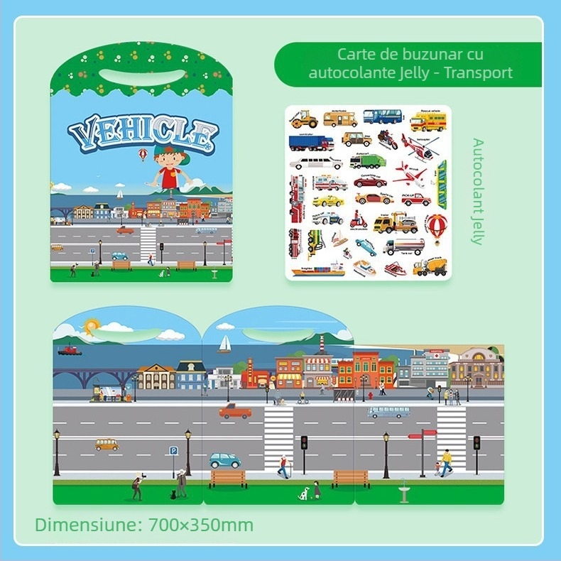 Carte cu autocolante gelatinoase cu temă de dinozauri pentru copii de 3–6 ani, carte bilingvă pentru învățare timpurie, autocolante reutilizabile