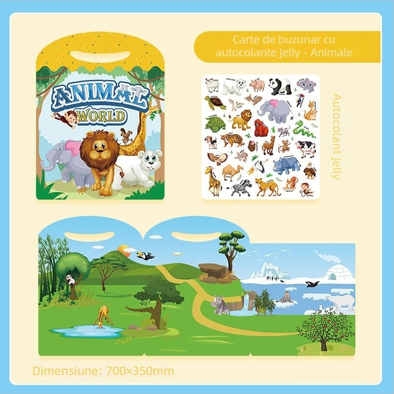 Carte cu autocolante gelatinoase cu temă de dinozauri pentru copii de 3–6 ani, carte bilingvă pentru învățare timpurie, autocolante reutilizabile