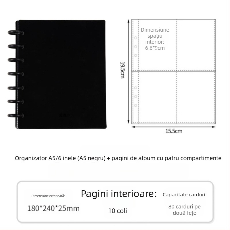 Album de colecție pentru fani cu închidere cu nasture ciupercă de 3 inchi, patru compartimente pentru carduri, 20 de pagini, pentru 30 fotografii Polaroid, album DIY