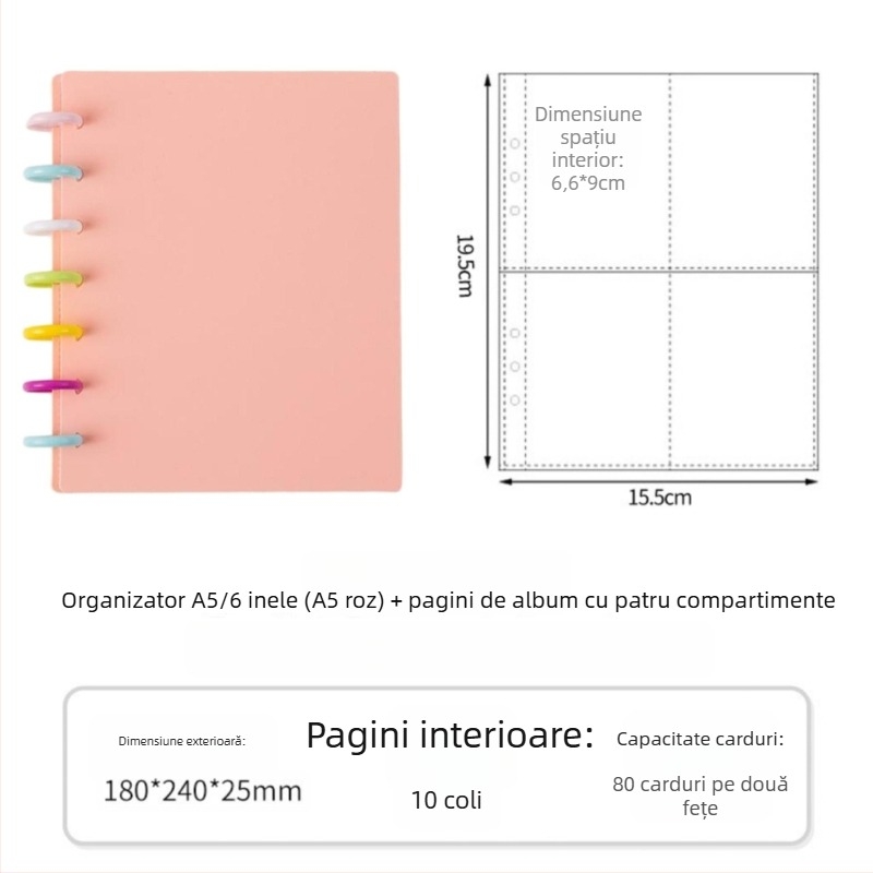 Album de colecție pentru fani cu închidere cu nasture ciupercă de 3 inchi, patru compartimente pentru carduri, 20 de pagini, pentru 30 fotografii Polaroid, album DIY