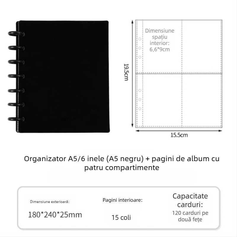 Album de colecție pentru fani cu închidere cu nasture ciupercă de 3 inchi, patru compartimente pentru carduri, 20 de pagini, pentru 30 fotografii Polaroid, album DIY