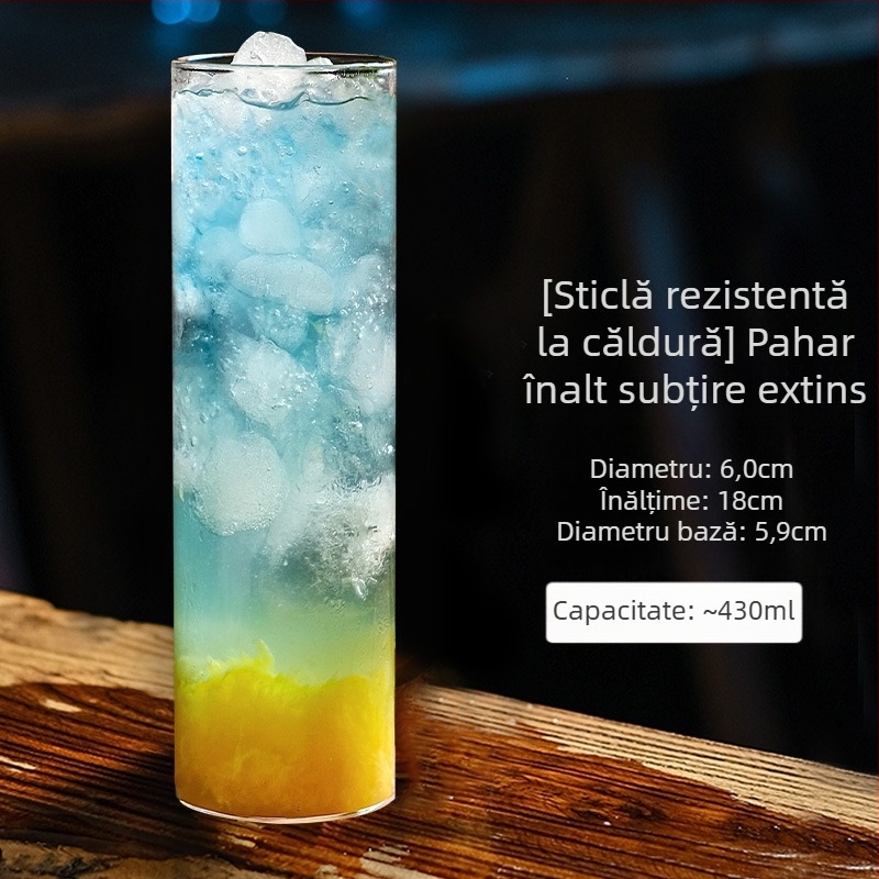 Pahar înalt, subțire din sticlă de cristal, cu pereți drepți, pentru cocktailuri, whisky, cafea și lichioruri; sticlă borosilicat, 201–300 ml