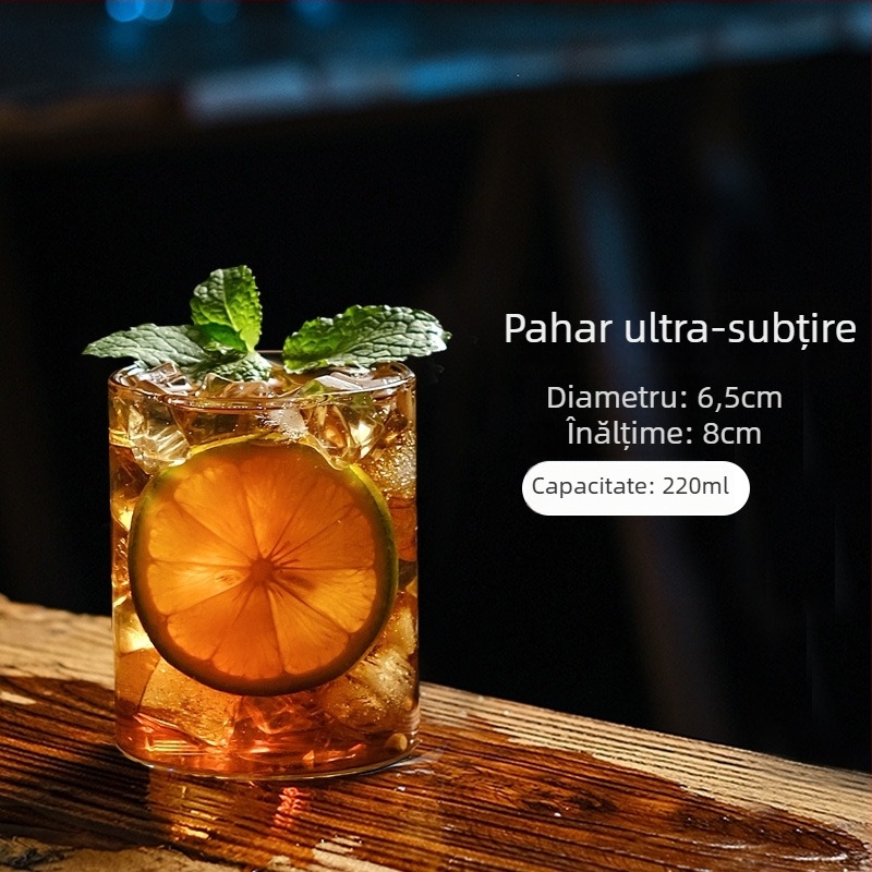 Pahar înalt, subțire din sticlă de cristal, cu pereți drepți, pentru cocktailuri, whisky, cafea și lichioruri; sticlă borosilicat, 201–300 ml