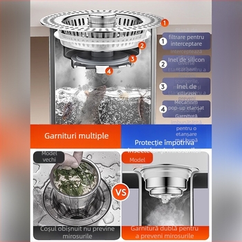 Filtru pentru chiuvetă din cupru, plasă de filtrare și nucleu pop-up, accesorii pentru drenaj, universal