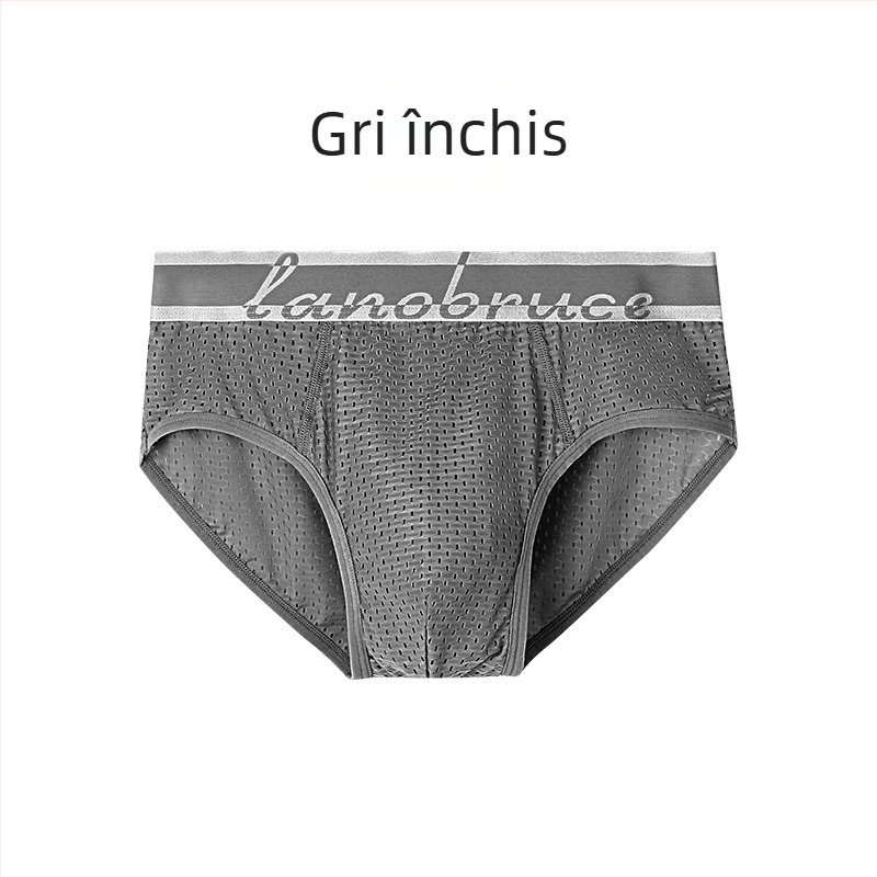 Boxeri bărbați din Ice Silk cu țesătură plasă și croială fagure, talie medie, respirabili, plus size