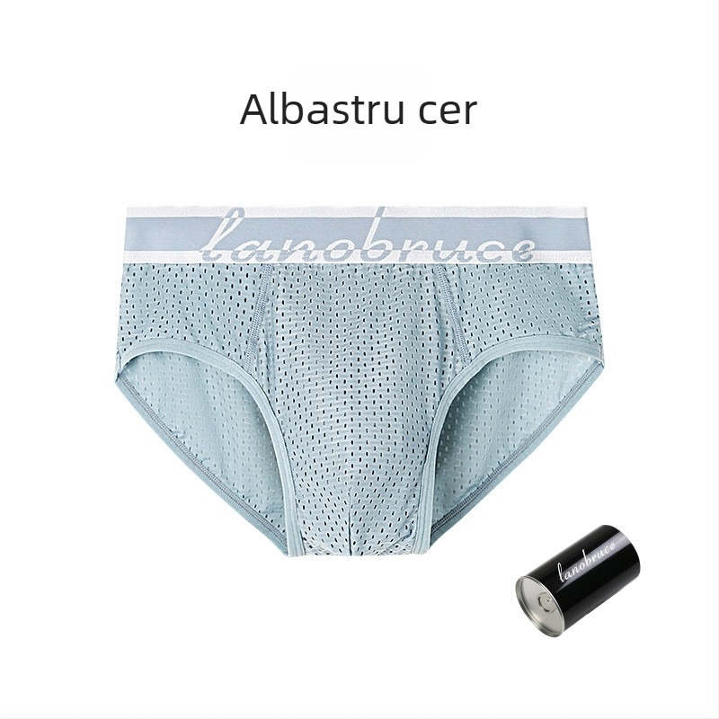 Boxeri bărbați din Ice Silk cu țesătură plasă și croială fagure, talie medie, respirabili, plus size