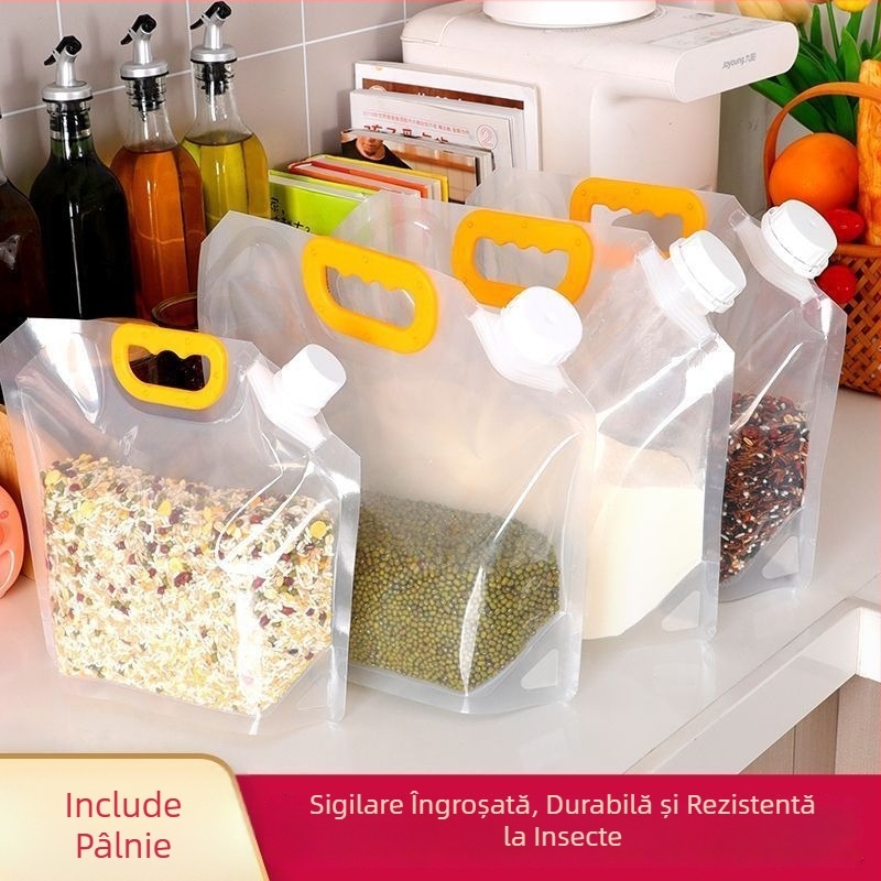 Sac de depozitare pentru cereale și orez, de calitate alimentară, cu suport autonom și duză de turnare
