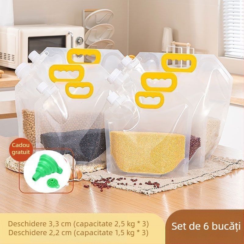 Sac de depozitare pentru cereale și orez, de calitate alimentară, cu suport autonom și duză de turnare