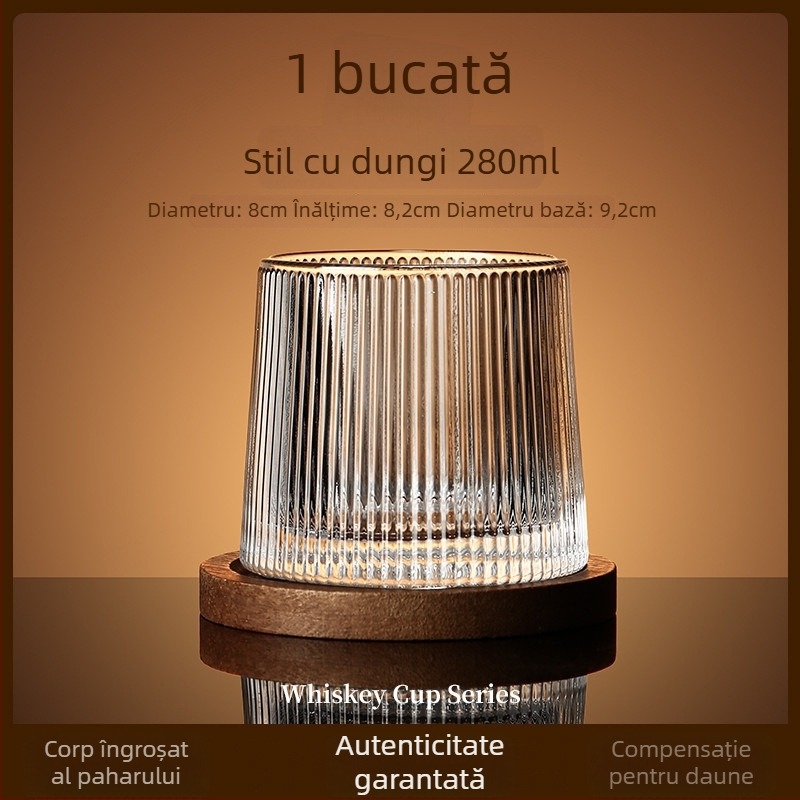 Pahar de whiskey din sticlă, stil elegant, cu bază rotativă și suport pentru pahar