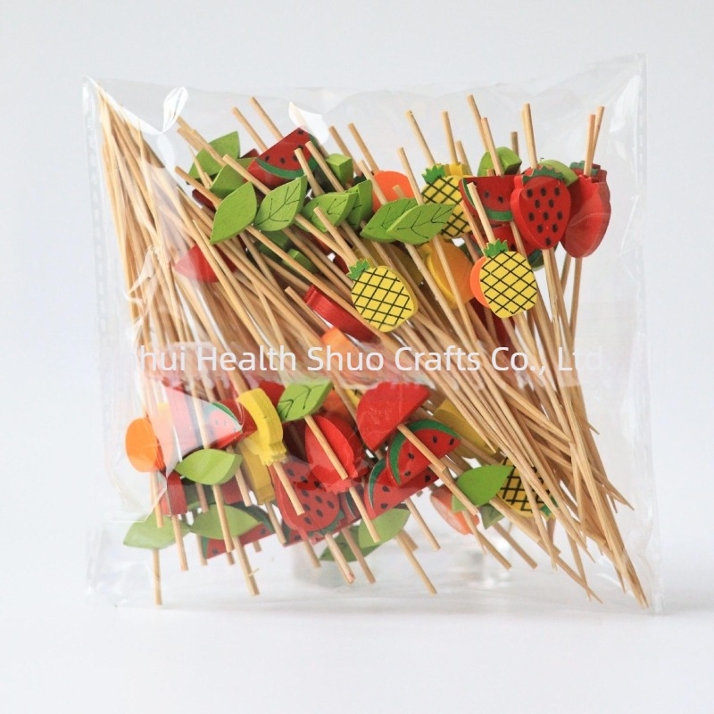 Bețișoare din bambus pentru fructe – amestec cu pepene, banană, căpșune și kiwi, bețișoare decorative clasice pentru fructe, 120 mm lungime, 100 bucăți într-un pachet