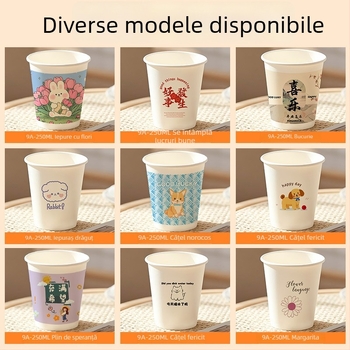 Pahar de hârtie de unică folosință 250 ml, cu model animație, pentru casă și birou, imprimare personalizată promoțional