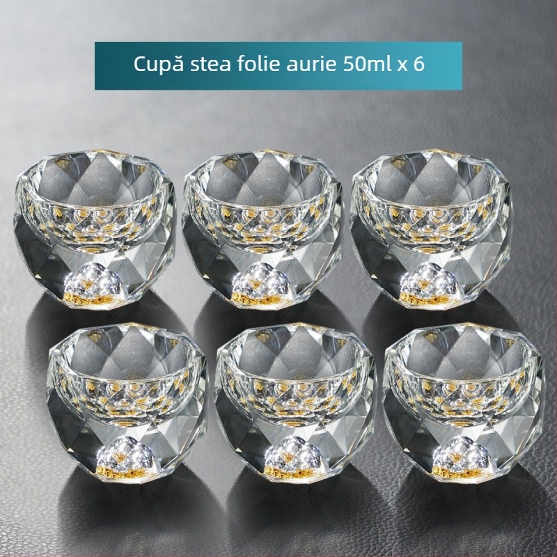Starburst Cup cu folie de aur în sticlă cristal, pahar pentru băuturi spirtoase, utilizare în casă, dozator de băuturi și pahar de shot turcoaz