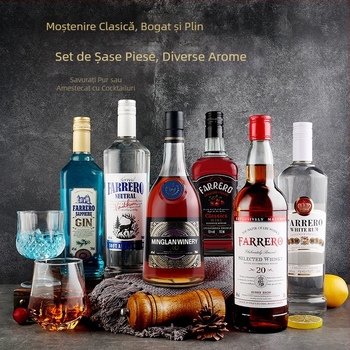 Set de baze pentru cocktailuri: vodcă, sirop de lichior, rom alb, băuturi spirtoase străine, whisky și XO brandy