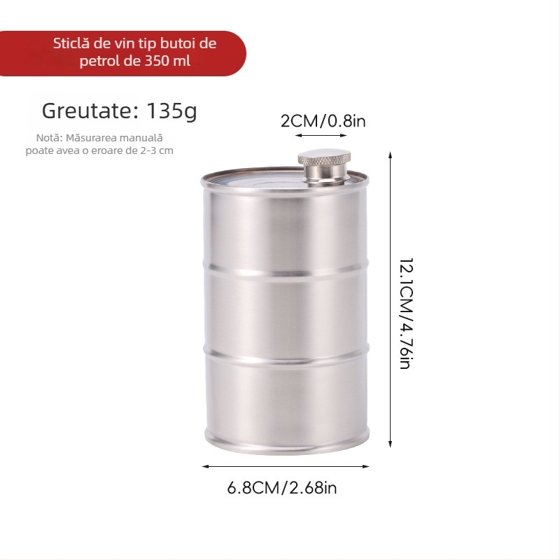Flacon cilindric din oțel inoxidabil 304, în formă de butoi, capacitate mare
