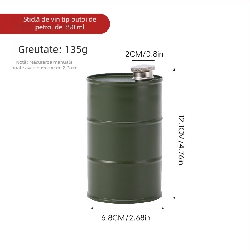 Flacon cilindric din oțel inoxidabil 304, în formă de butoi, capacitate mare