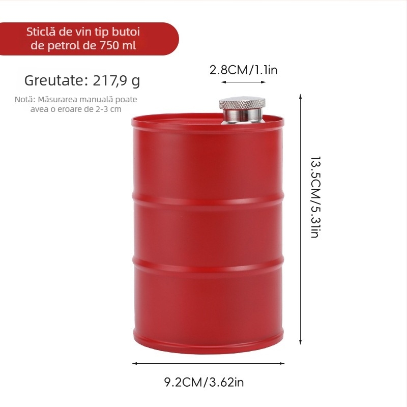 Flacon cilindric din oțel inoxidabil 304, în formă de butoi, capacitate mare