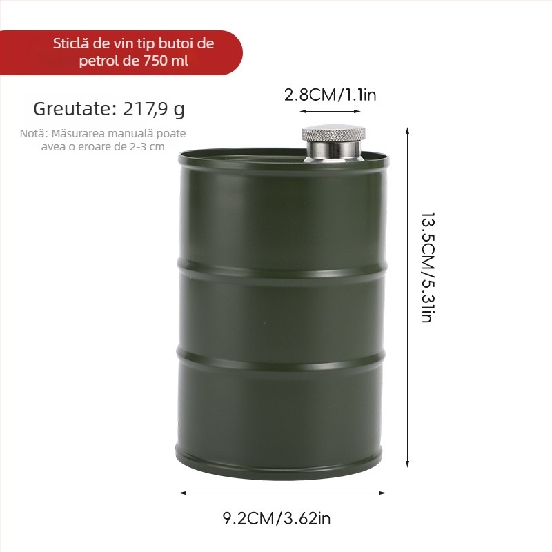 Flacon cilindric din oțel inoxidabil 304, în formă de butoi, capacitate mare