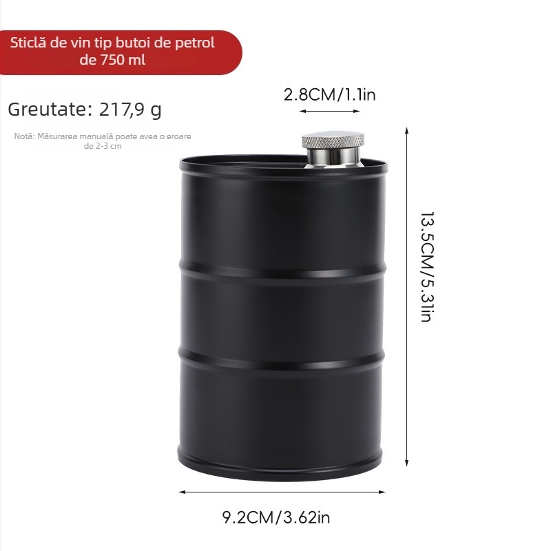 Flacon cilindric din oțel inoxidabil 304, în formă de butoi, capacitate mare