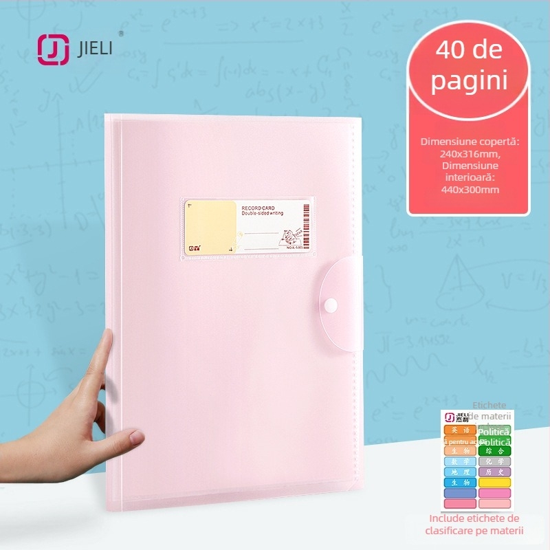 Jerry Carte transparentă pentru teste pentru elevi de gimnaziu și liceu, 20/30/40 pagini, material PP
