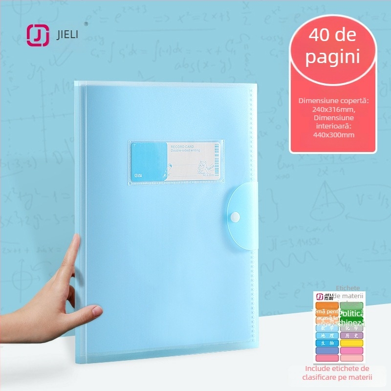 Jerry Carte transparentă pentru teste pentru elevi de gimnaziu și liceu, 20/30/40 pagini, material PP