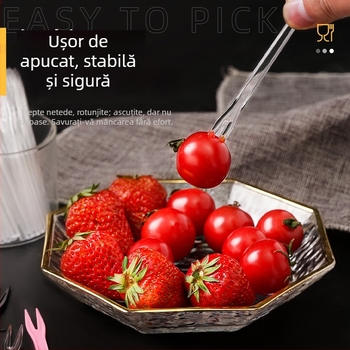 Furculițe de fructe cu doi dinți, din plastic transparent, de unică folosință, ambalate individual