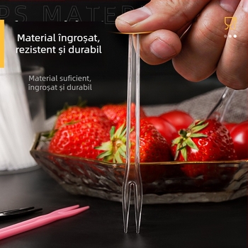 Furculițe de fructe cu doi dinți, din plastic transparent, de unică folosință, ambalate individual