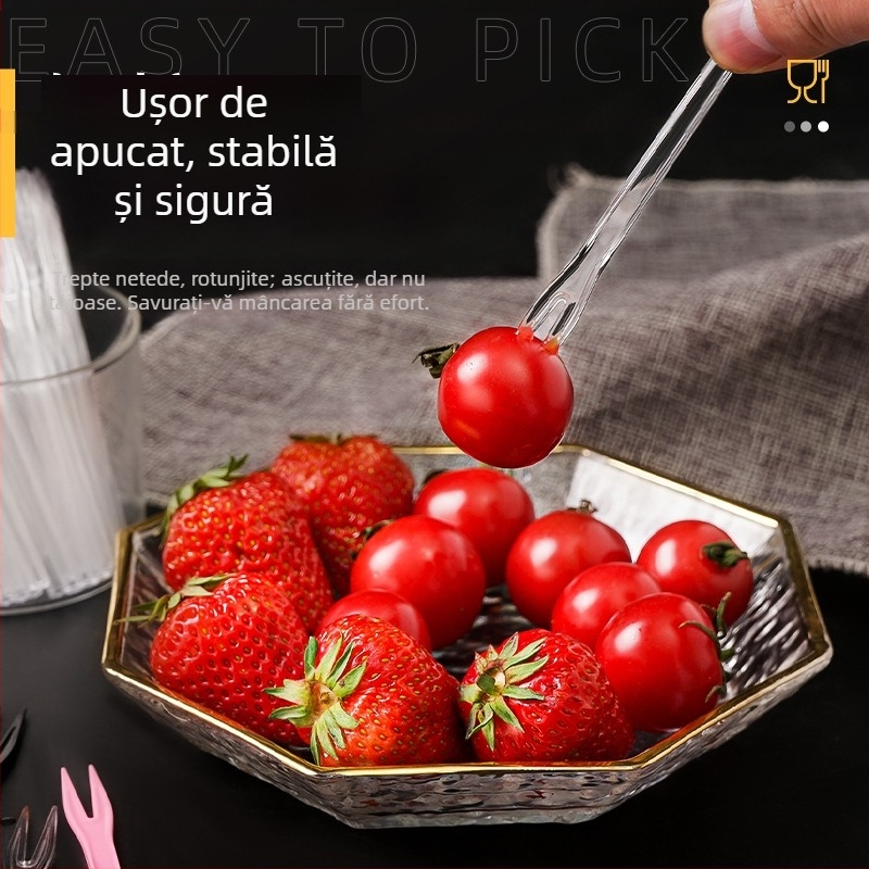 Furculițe de fructe cu doi dinți, din plastic transparent, de unică folosință, ambalate individual