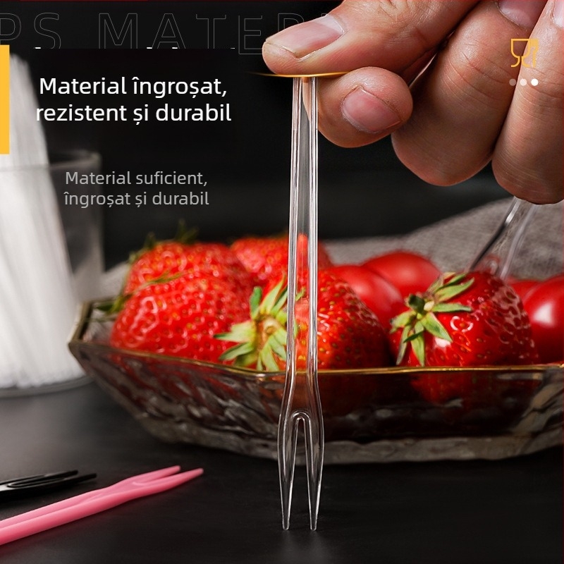 Furculițe de fructe cu doi dinți, din plastic transparent, de unică folosință, ambalate individual