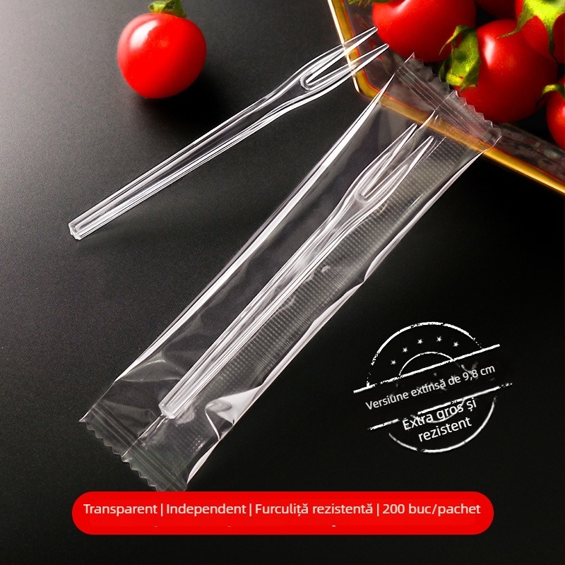 Furculițe de fructe cu doi dinți, din plastic transparent, de unică folosință, ambalate individual