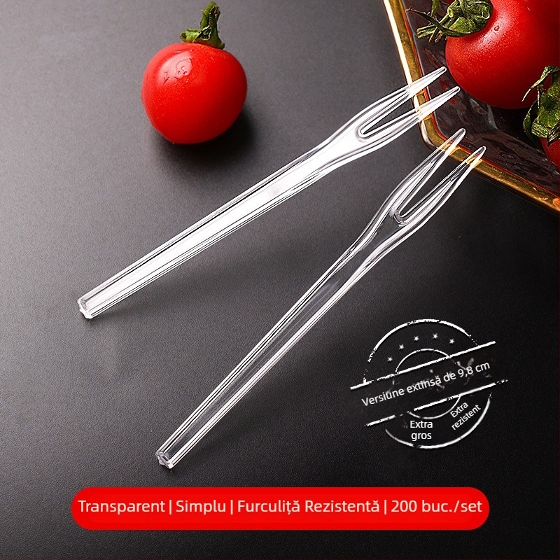 Furculițe de fructe cu doi dinți, din plastic transparent, de unică folosință, ambalate individual