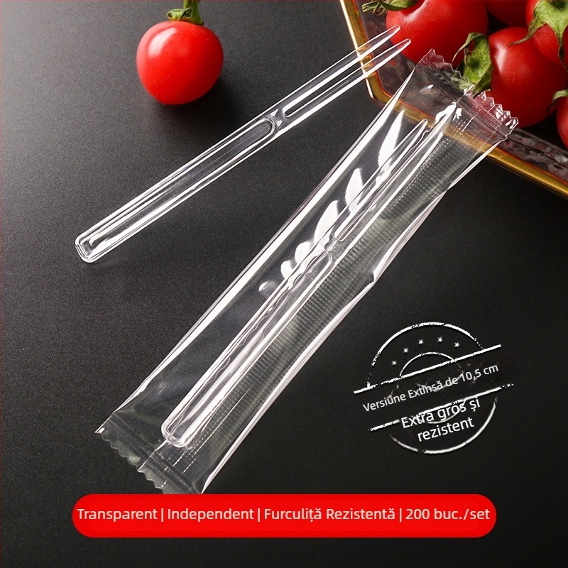 Furculițe de fructe cu doi dinți, din plastic transparent, de unică folosință, ambalate individual