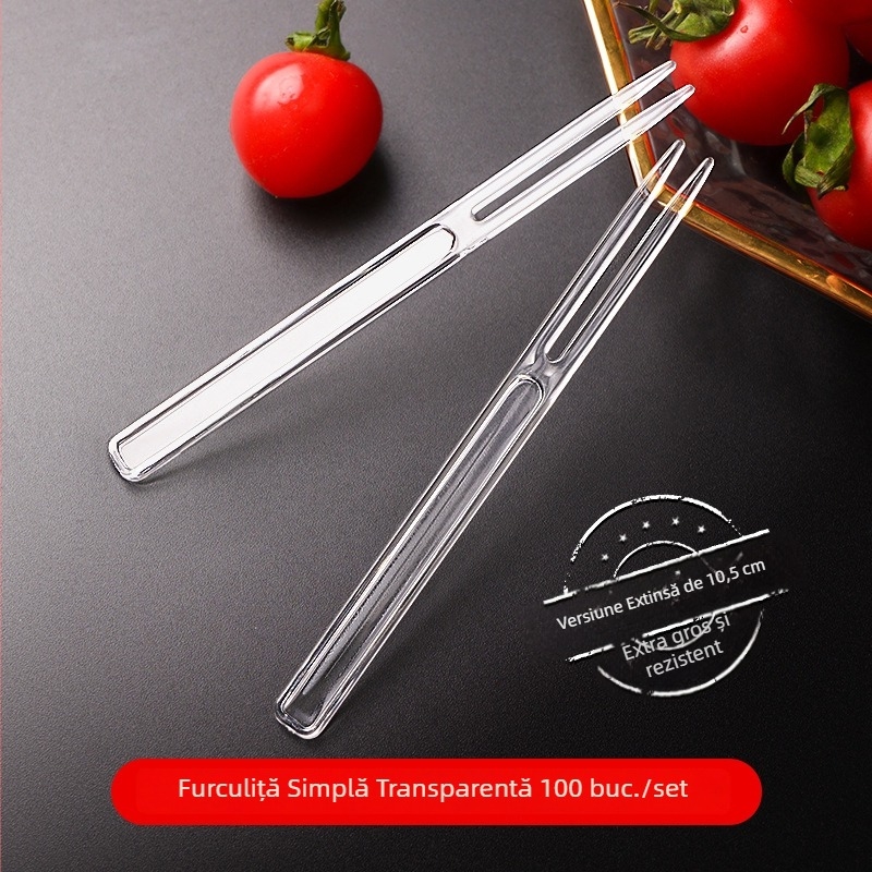 Furculițe de fructe cu doi dinți, din plastic transparent, de unică folosință, ambalate individual
