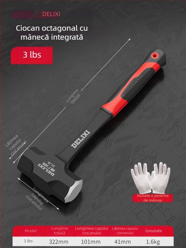 Delixi ciocan octagonal, 4 lb, pentru zidărie