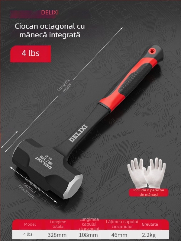 Delixi ciocan octagonal, 4 lb, pentru zidărie