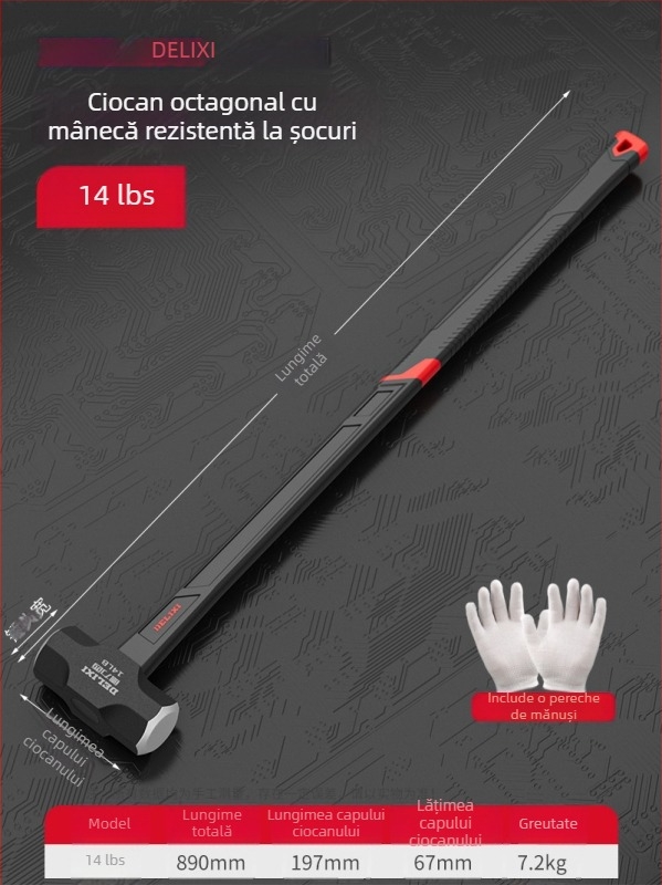 Delixi ciocan octagonal, 4 lb, pentru zidărie