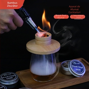 Set de afumare pentru cocktailuri din lemn cu rumeguș pentru mixologie