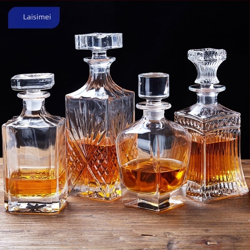 Decantor de vin în stil european și dispenser de whisky, sticlă cristal, design nordic, set de 6 piese