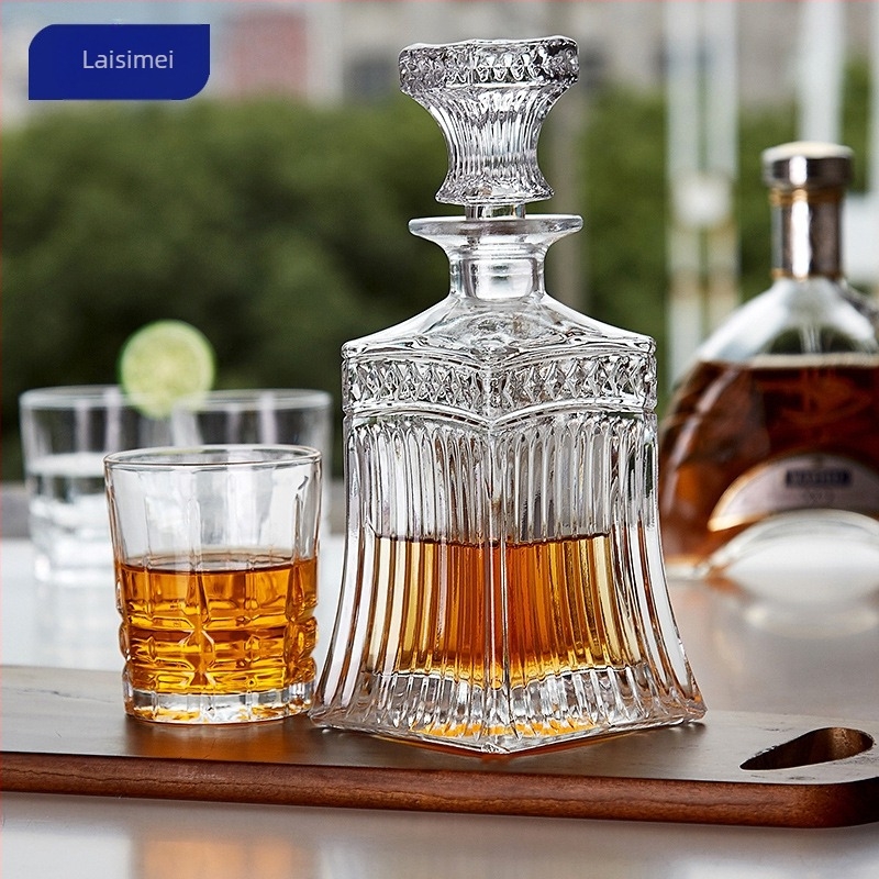 Decantor de vin în stil european și dispenser de whisky, sticlă cristal, design nordic, set de 6 piese