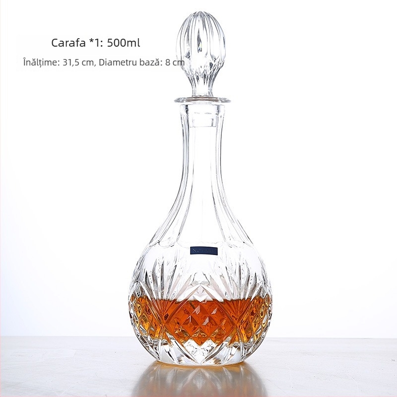 Decantor de vin în stil european și dispenser de whisky, sticlă cristal, design nordic, set de 6 piese