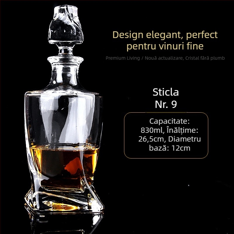 Decantor de vin în stil european și dispenser de whisky, sticlă cristal, design nordic, set de 6 piese