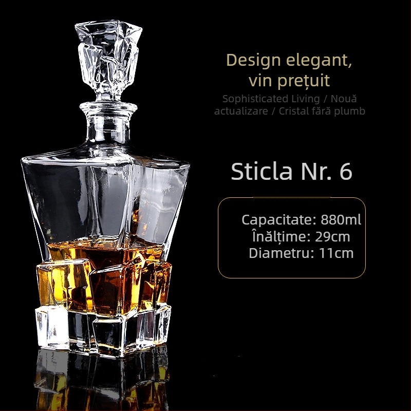 Decantor de vin în stil european și dispenser de whisky, sticlă cristal, design nordic, set de 6 piese