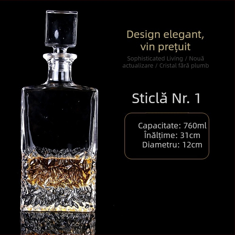 Decantor de vin în stil european și dispenser de whisky, sticlă cristal, design nordic, set de 6 piese