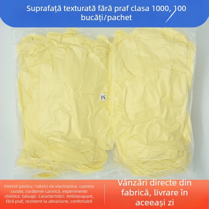 Mănuși din latex pentru încăpere curată, clasă 1000, anti-static, fără pudră, de unică folosință, 9–12 inchi, netede sau texturate, îngroșate