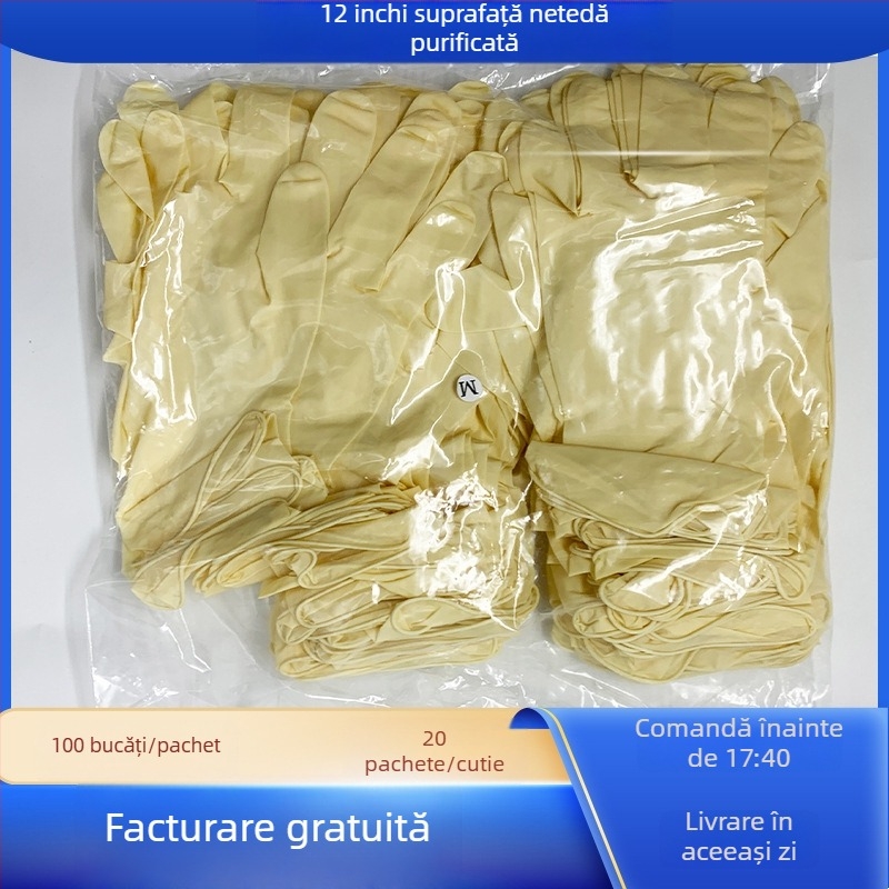 Mănuși din latex pentru încăpere curată, clasă 1000, anti-static, fără pudră, de unică folosință, 9–12 inchi, netede sau texturate, îngroșate