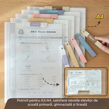Dosar de plastic A3/A4 cu clemă rotativă și inserții transparente pentru pagini