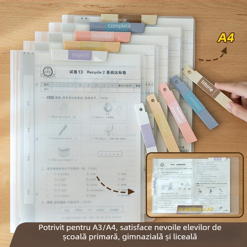 Dosar de plastic A3/A4 cu clemă rotativă și inserții transparente pentru pagini
