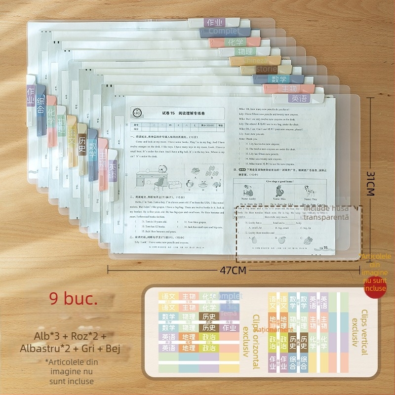 Dosar de plastic A3/A4 cu clemă rotativă și inserții transparente pentru pagini